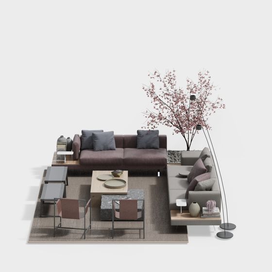 Urban Living Room 3D model for Contemporary Design