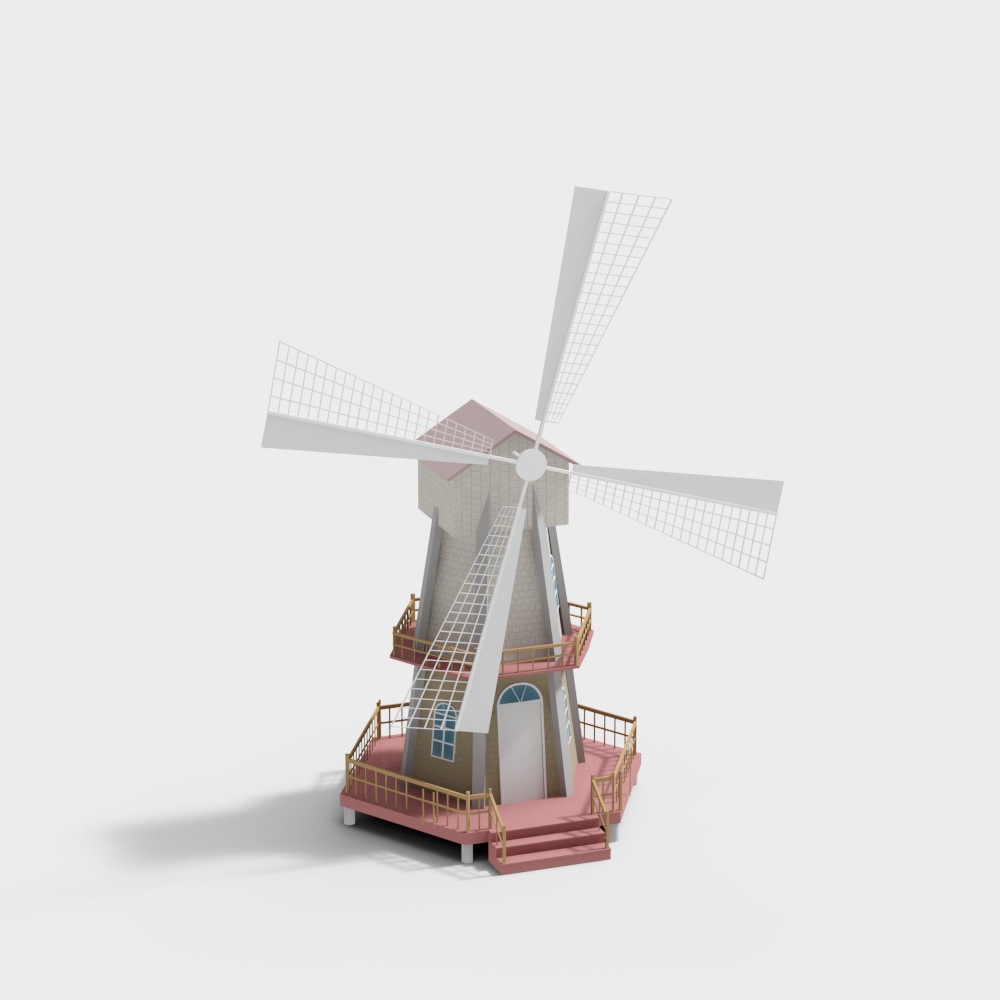 Charming Low-Poly Windmill 3D Model