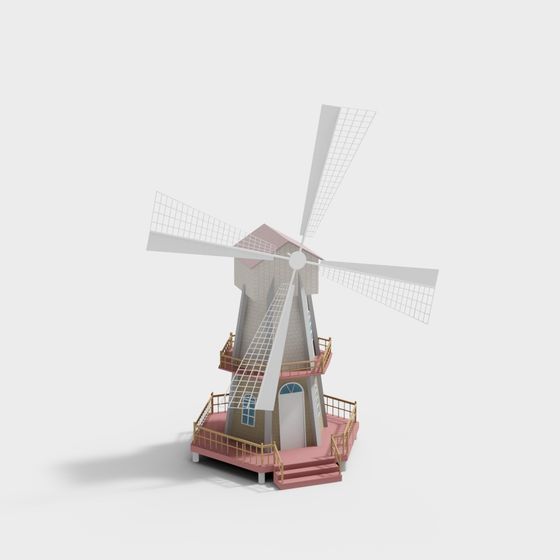 Charming Low-Poly Windmill 3D Model