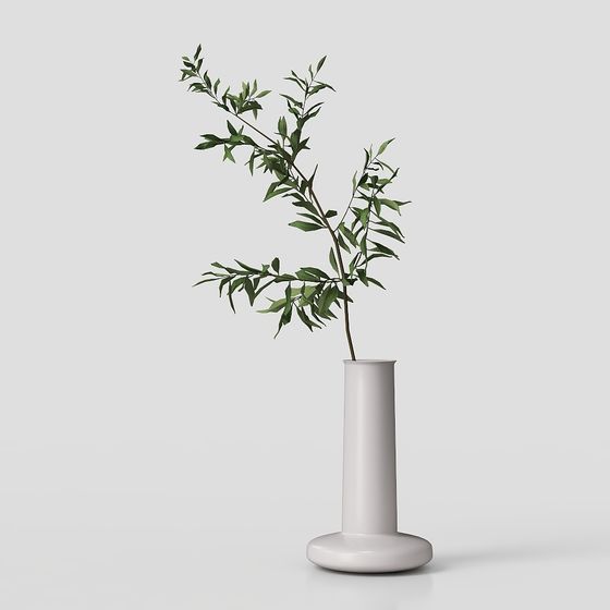 Stylish Modern Vase and Green Plant 3D model