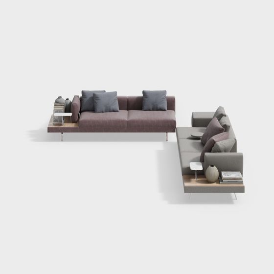 Stylish Low-Poly Sofa Set 3D Model for Modern Spaces