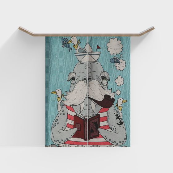 Whimsical Sailor Elephant Door Curtain 3D model