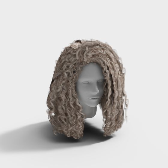 Low Poly Curly Hair Wig 3D Model