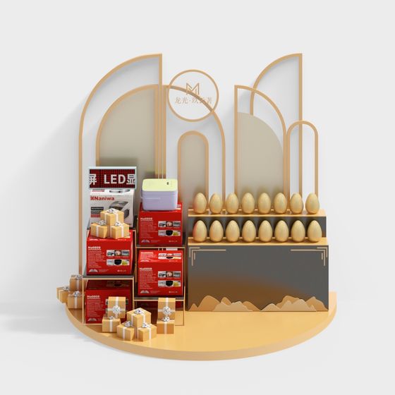 Elegant Low-Poly 3D Model with Gold and Gray Accents