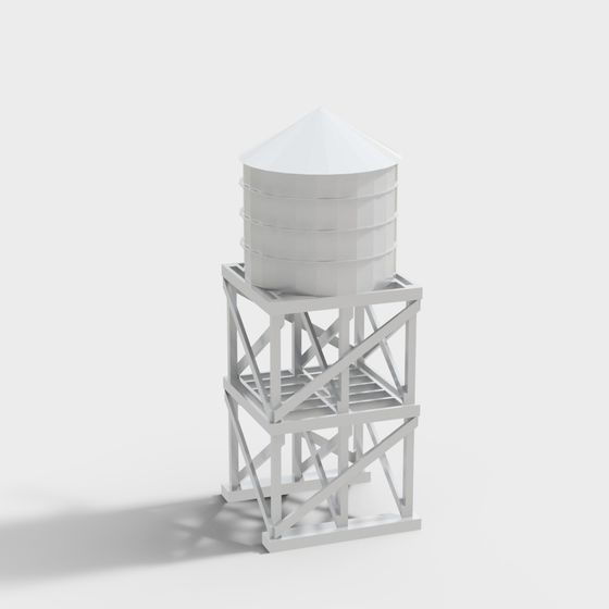Industrial Aesthetic Water Tower Low-Poly 3D Model