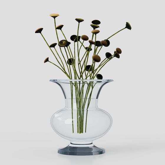 Low Poly Glass Vase with Round Leaves 3D model