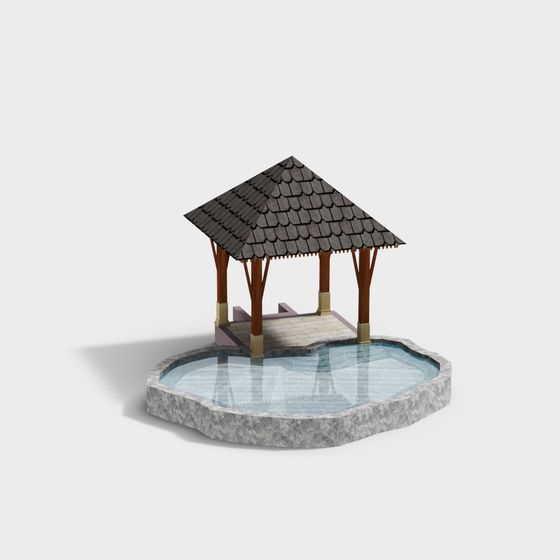 Pond Pavilion Low Polygon 3D model