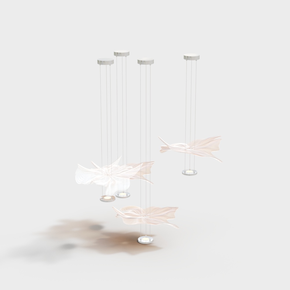 Suspended Wings Low Poly Art Installation 3D Model