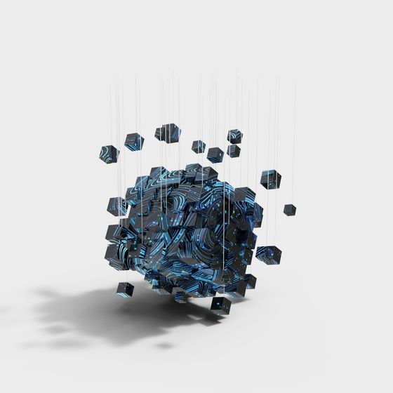 Floating Cubes 3D model with Low-Poly Design