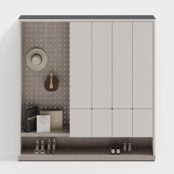 Beige Modern Entryway Cabinet 3D Model