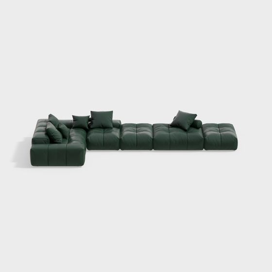 Green Modern L-Shaped Corner Sofa 3D Model for Living Rooms