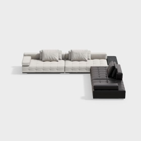 Black Modern L-Shaped Corner Sofa 3D Model for Contemporary Living Rooms