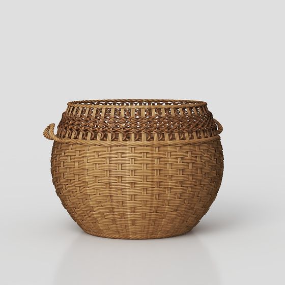 Rustic Woven Rattan Basket 3D model