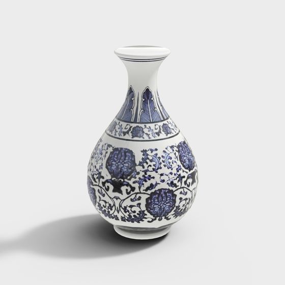 Elegant Blue and White Porcelain Vase 3D model