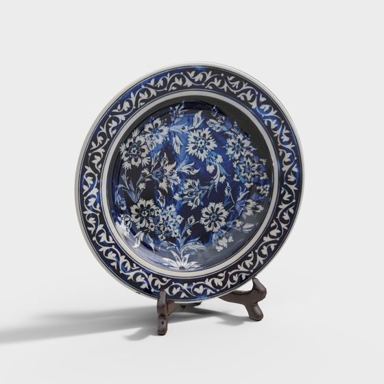 Blue and White Porcelain Plate 3D model