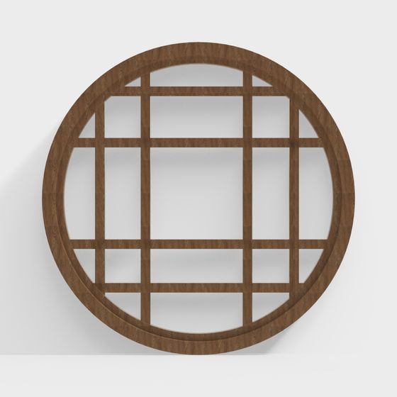 Elegant Circular Wooden Window 3D Model