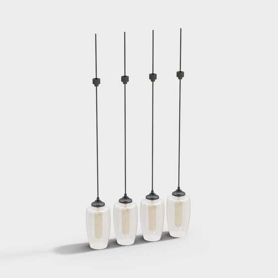 Elegant Glass Pendant Light Set 3D Model