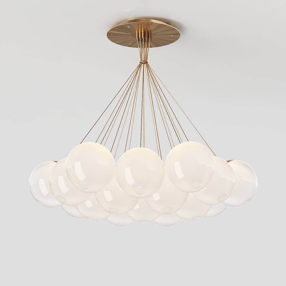 Elegant Low-Poly Pendant Light 3D Model – Golden Glass Orbs
