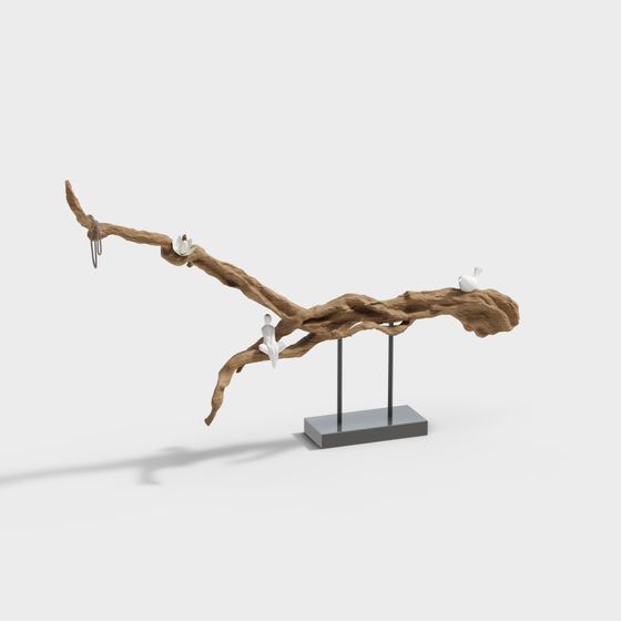 Floating Branch 3D model with Blossoms and Birds