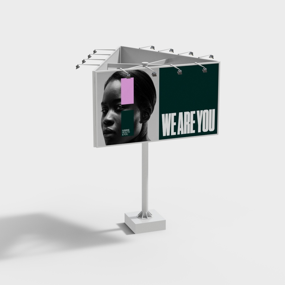 Large outdoor single column three-sided billboard