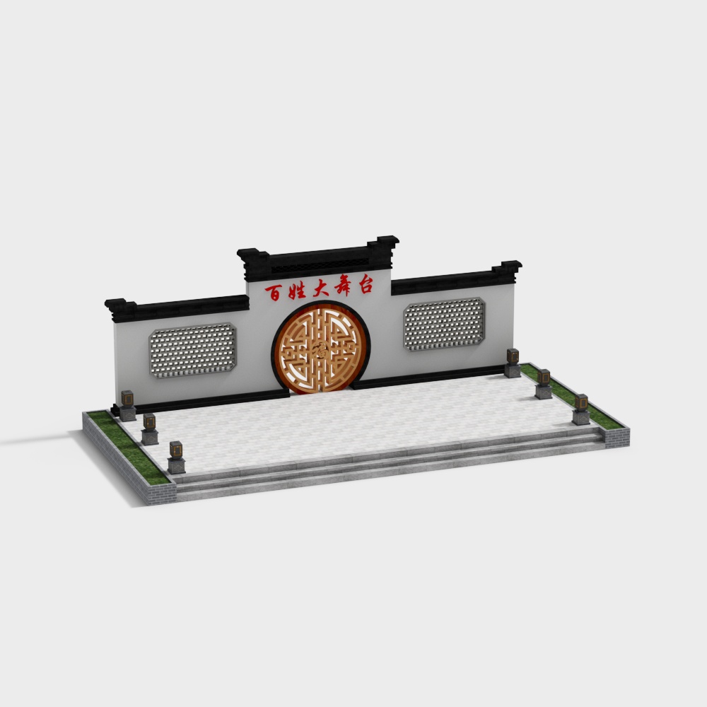 Traditional 'People's Stage' 3D Model in Eastern Aesthetics