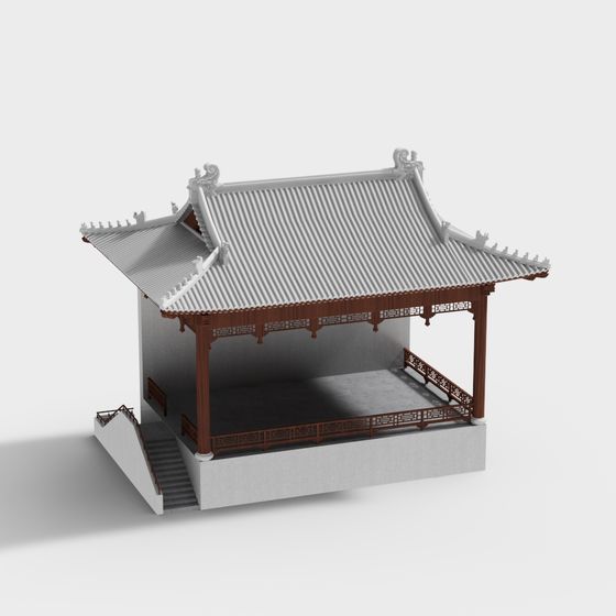 Classical Pavilion 3D model with Eastern Aesthetics