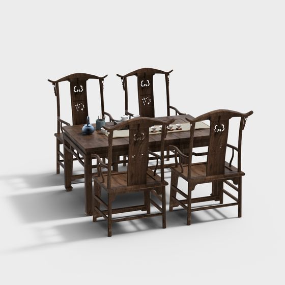 Traditional Chinese Tea Table and Chair Set 3D model