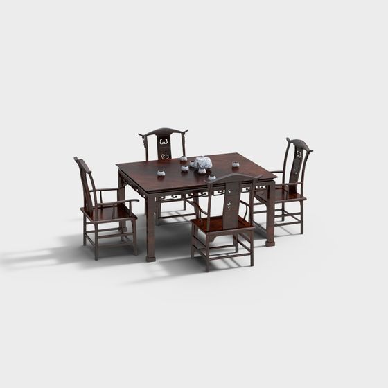 Elegant Classical Tea Table and Chair Set 3D model