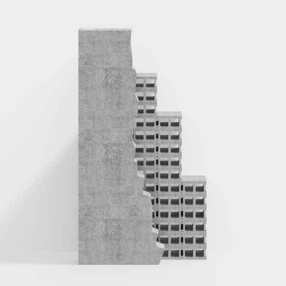 Concrete Ruins 3D Model - Minimalist Design