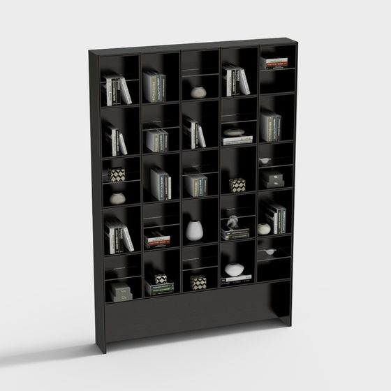 Stylish Low-Poly Black Bookshelf 3D model for Modern Interiors