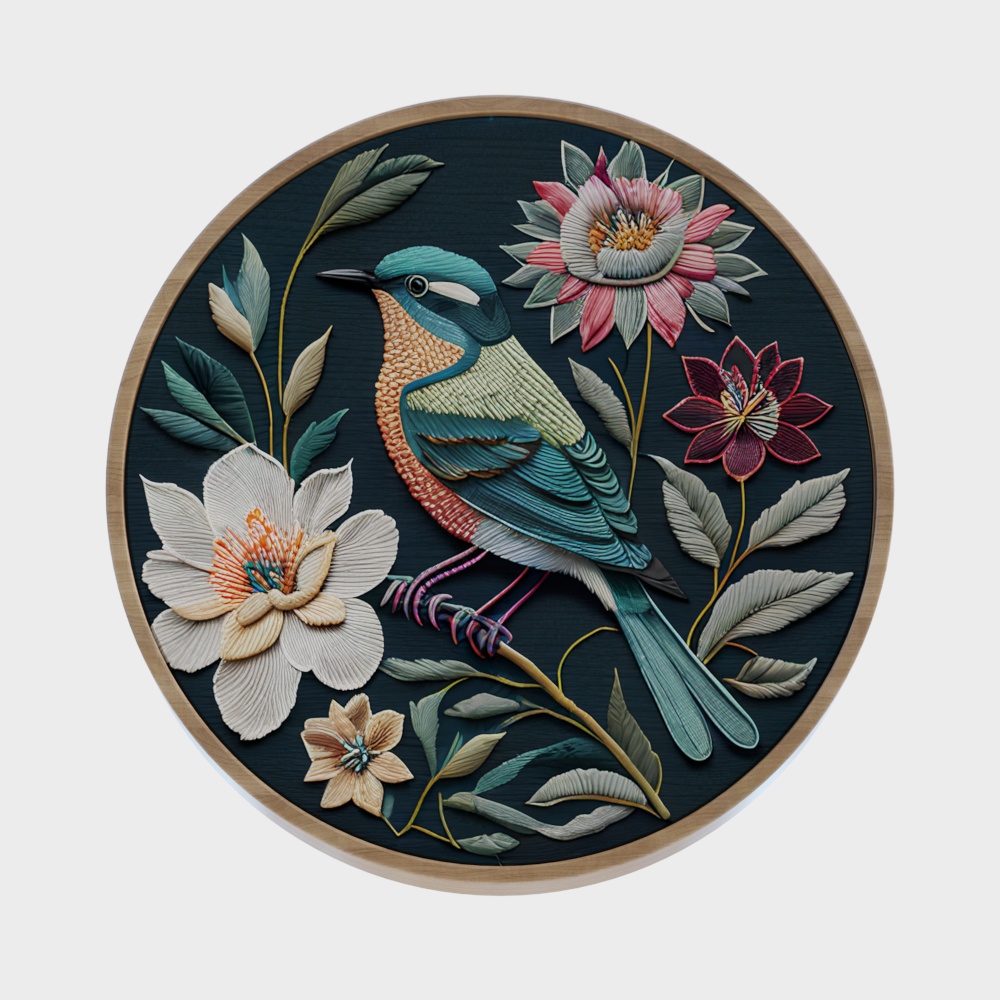 Bird flower embroidery