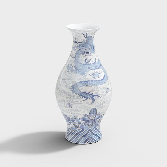 Elegant Blue and White Porcelain Vase 3D model