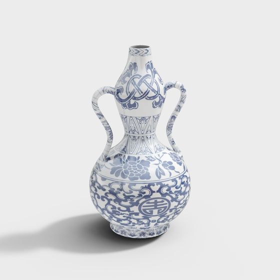 Elegant Blue and White Porcelain Vase 3D model