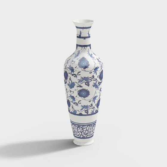 Blue and White Porcelain Vase Low-Poly 3D model