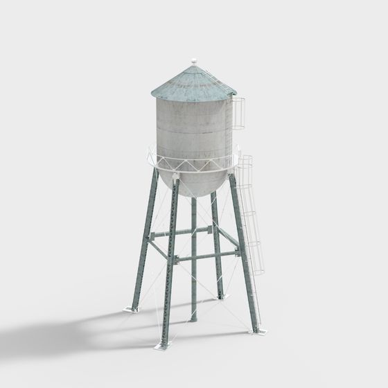 Story-rich Water Tower 3D model for Creative Projects