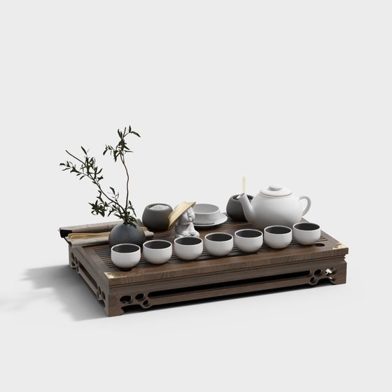 Serene Tea Set 3D model for Tranquil Spaces
