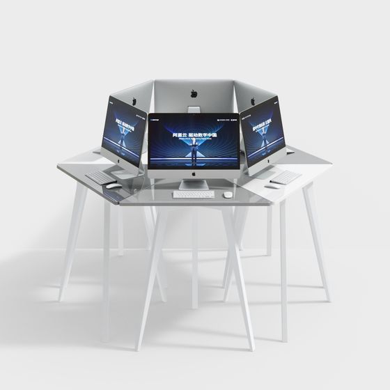 Sleek 6-Screen Computer Desk 3D model