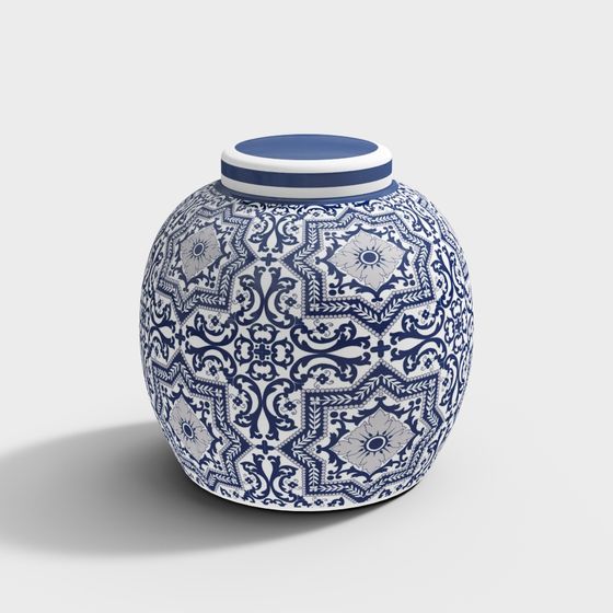 Traditional Blue and White Porcelain Jar 3D model