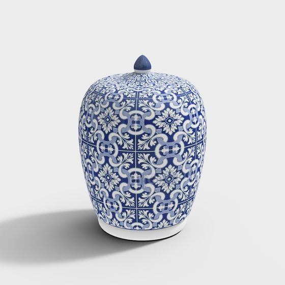 Traditional Blue and White Porcelain Jar 3D model