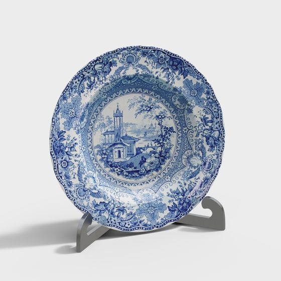 Blue Willow Plate 3D model for Creative Projects
