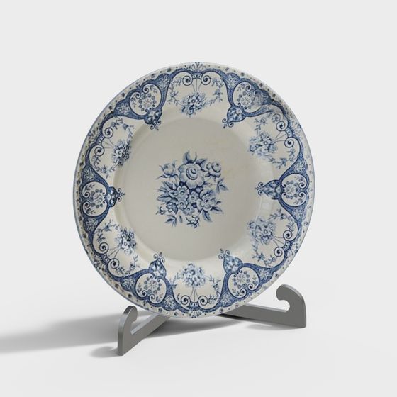 Blue Floral Plate 3D model for Creative Projects