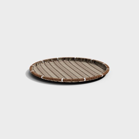 Elegant Round Bamboo Tray 3D model