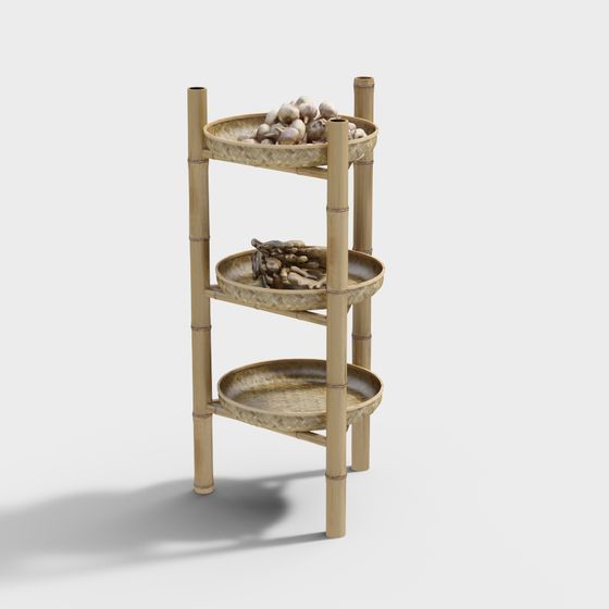 Bamboo Woven Three-Tier Shelf 3D model