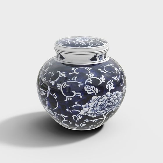 Artistic Blue and White Porcelain Jar 3D model