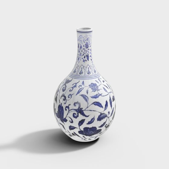 Stylish Blue and White Porcelain Vase 3D model