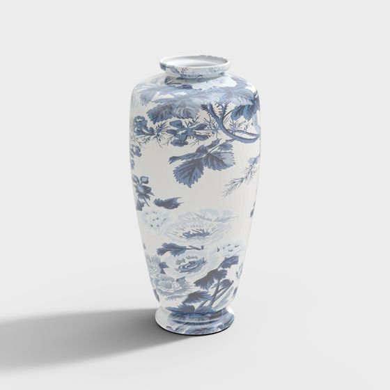 Elegant Blue Floral Vase 3D model