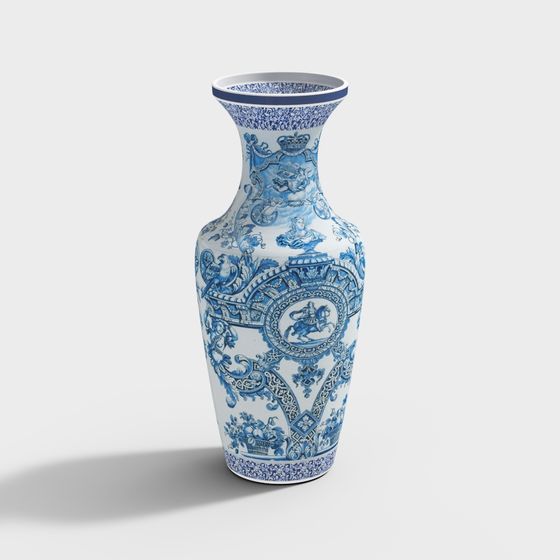 Elegant Blue and White Porcelain Vase 3D model