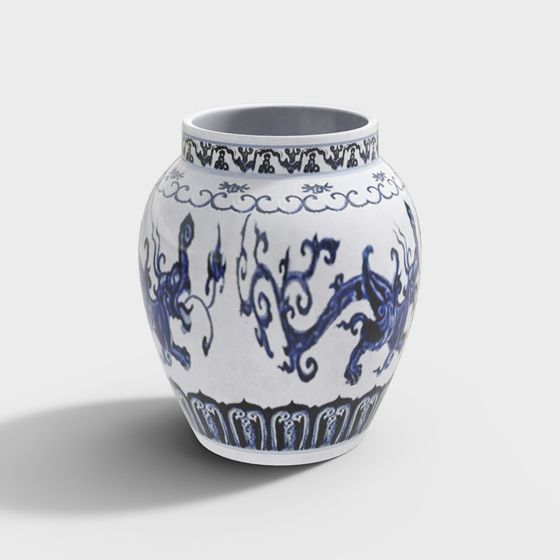 Traditional Blue and White Porcelain Jar 3D model