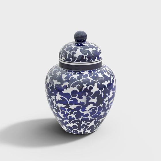 Traditional Blue and White Porcelain Jar 3D model