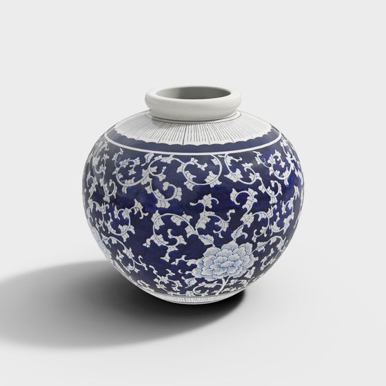 Traditional Blue and White Porcelain Jar 3D model